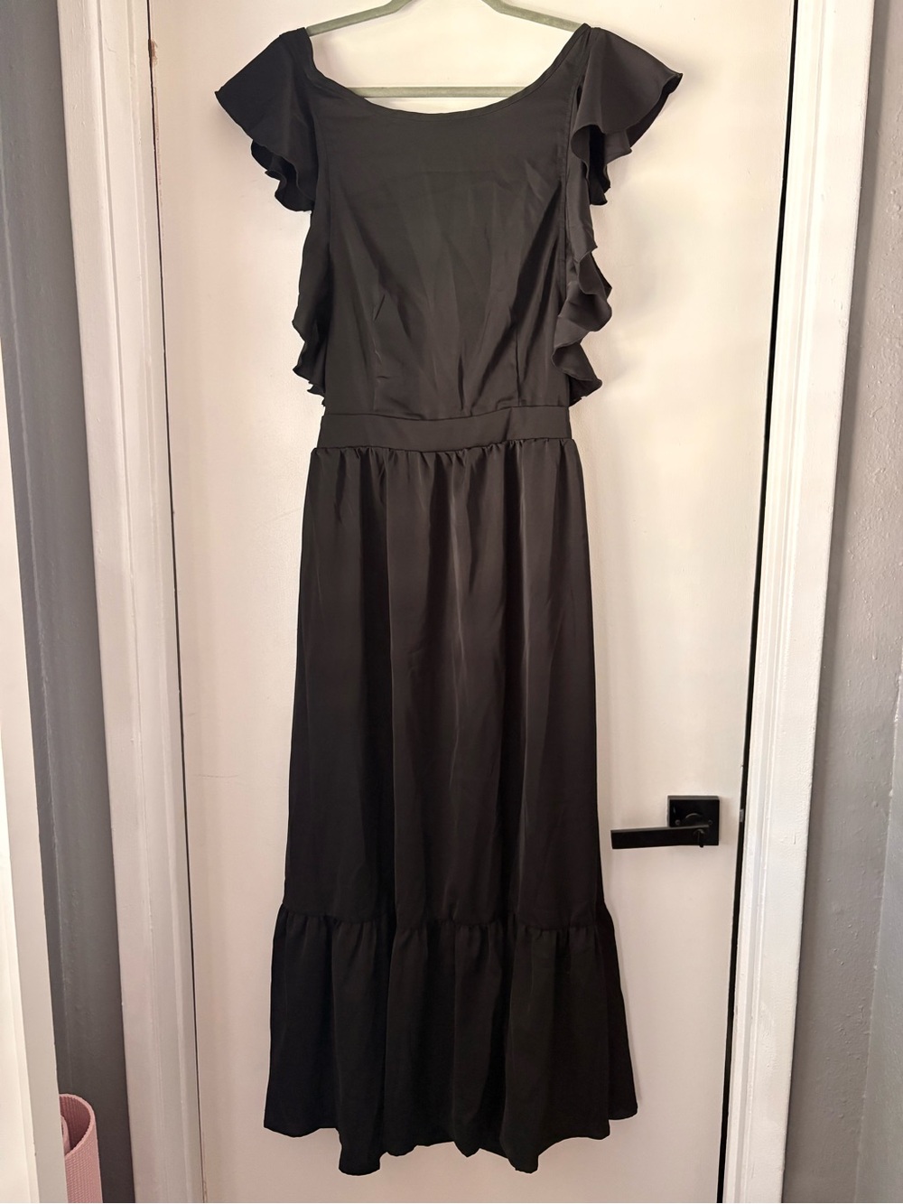 SHEIN Black Ruffle Sleeve Maxi Dress
